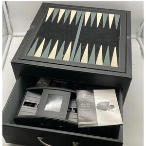 SHARPER IMAGE ALL-IN-ONE LEATHER CHESS CHECKERS POKER SET